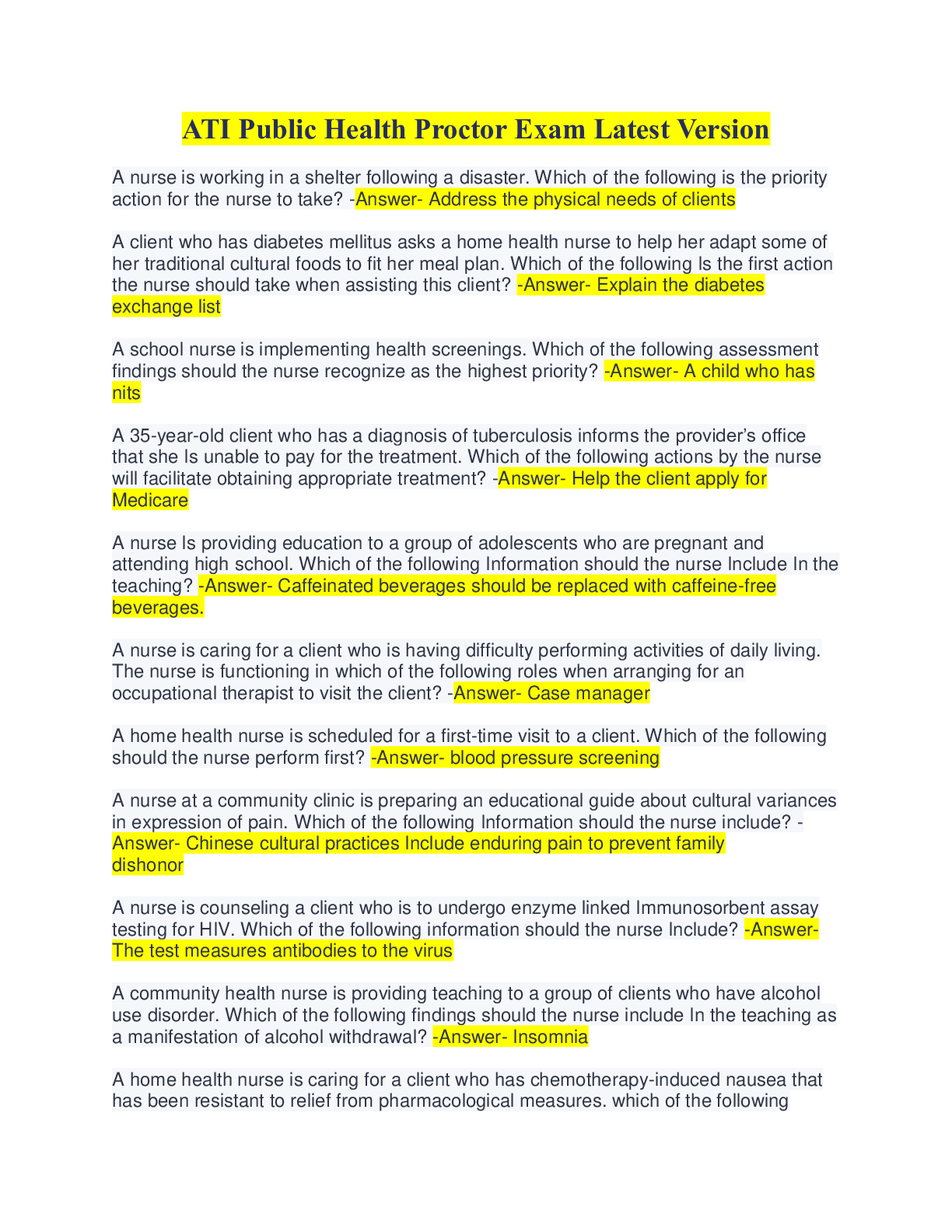 Preview image for ATI Public Health Proctor Exam Latest Version